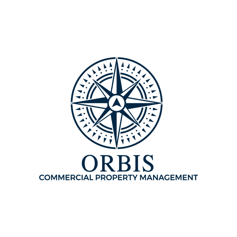 Orbis Commercial Property Management logo featuring a stylized compass design in dark blue with the company name below.
